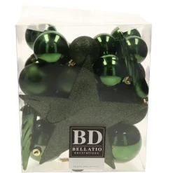 Bellatio decorations Kerstballen - 33x - donkergroen - met piek