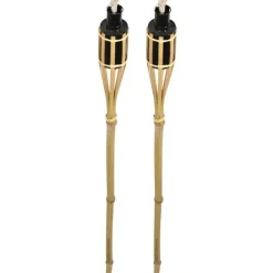 Bellatio design Tuinfakkels - 2x - bamboe - 60 cm - navulbaar