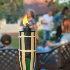 Bellatio design Tuinfakkels - 2x - bamboe - 60 cm - navulbaar