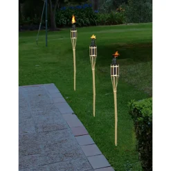 Bellatio design Tuinfakkels - 2x - bamboe - 60 cm - navulbaar
