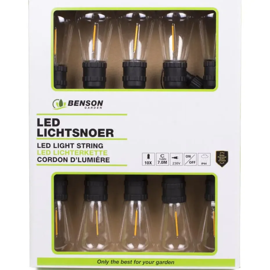Benson Lichtsnoer - LED - 10 lampen - 700 cm - warm wit - timer
