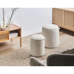 BEREA - Poef set van 2 - Gebroken wit - Bouclé