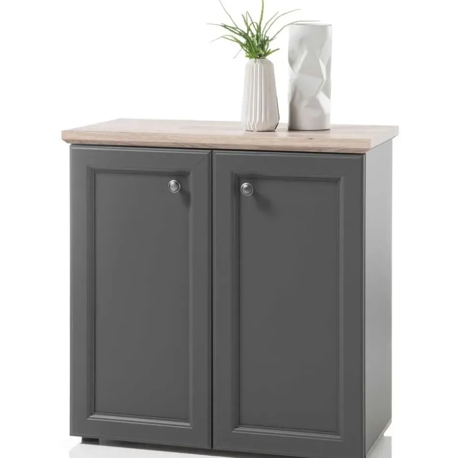 Bijzetkastje Norah 82cm met 2 deuren - grijs/bruin