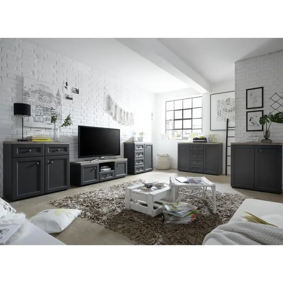 Bijzetkastje Norah 82cm met 2 deuren - grijs/bruin