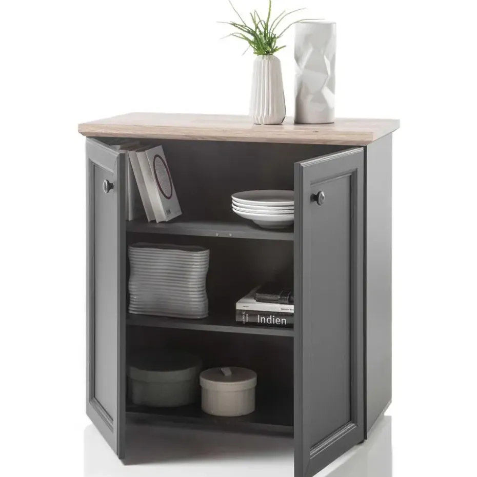 Bijzetkastje Norah 82cm met 2 deuren - grijs/bruin