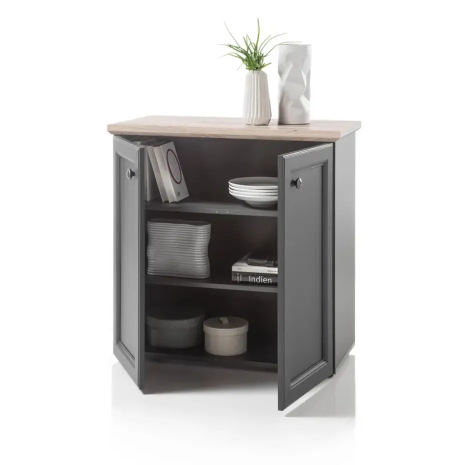 Bijzetkastje Norah 82cm met 2 deuren - grijs/bruin