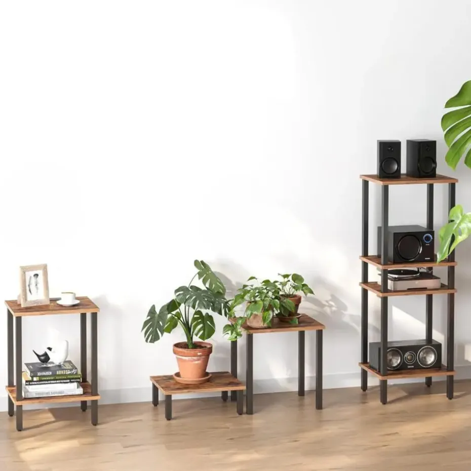 Bijzettafel - industrieel - 55x38x30 cm - vintage bruin