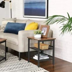 Bijzettafel - met 2 verstelbare gaasplanken - industriële look - vintage bruin