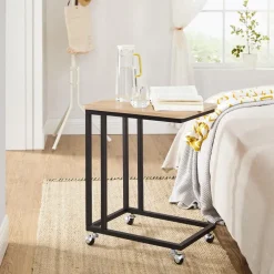 Bijzettafel op Wieltjes - Rollend Tafeltje - Lichte eik kleur