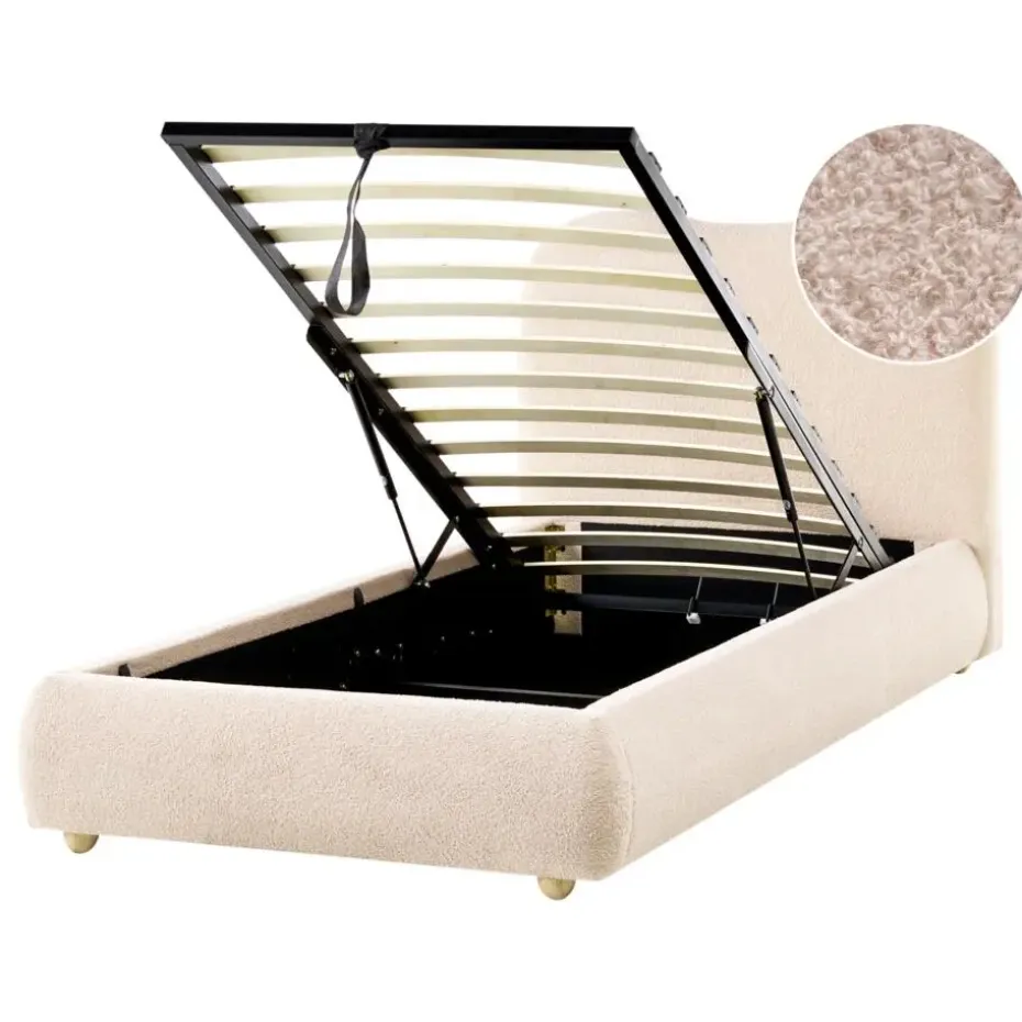 BLAGNAC - Bed met opbergruimte - Lichtbeige - 90 x 200 cm - Bouclé