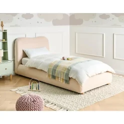 BLAGNAC - Bed met opbergruimte - Lichtbeige - 90 x 200 cm - Bouclé