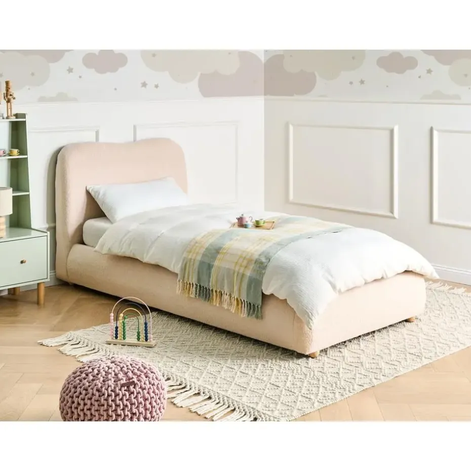 BLAGNAC - Bed met opbergruimte - Lichtbeige - 90 x 200 cm - Bouclé