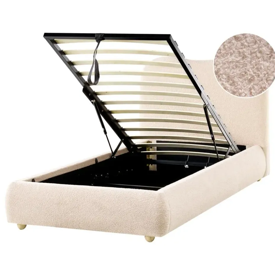 BLAGNAC - Bed met opbergruimte - Lichtbeige - 90 x 200 cm - Bouclé