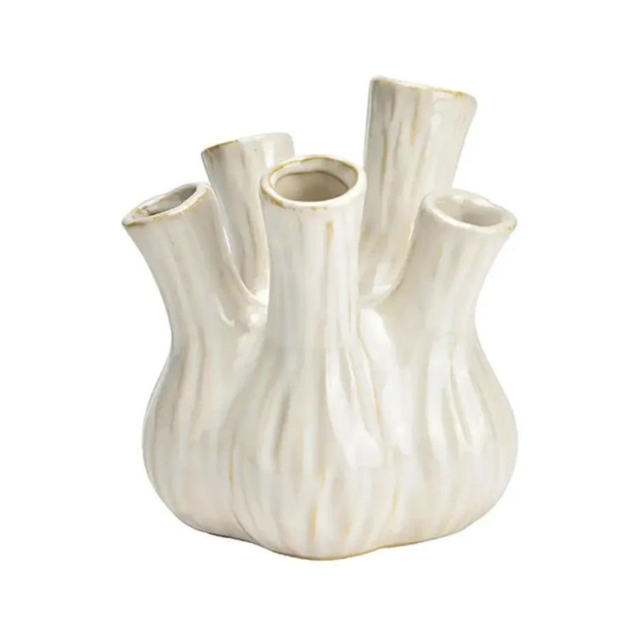 Bloemenvaas - tulpenvaas - wit - keramiek - 13x13x16 cm - toetervaas