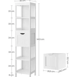Bobbel Home - Hoge kast voor badkamer, opbergmeubel op poten, wit