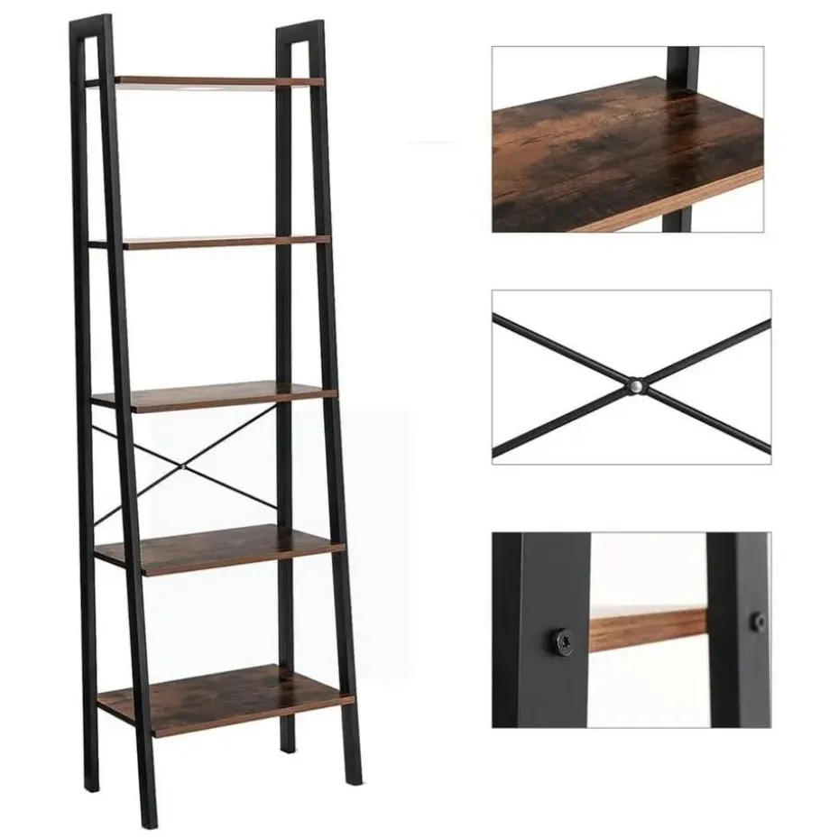 Bobbel Home - Vintage - Kast Met 5 Planken - Zwart/Bruin
