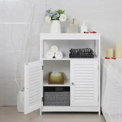 Bobbel Home - Witte Badkamerkast - Inclusief 2 Lamellendeuren - Landelijk - MDF