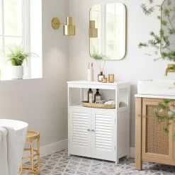 Bobbel Home - Witte Badkamerkast - Inclusief 2 Lamellendeuren - Landelijk - MDF