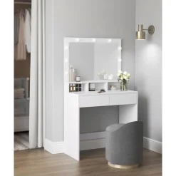 Bobbel Home - Witte Kaptafel - Rechthoekige spiegel - Gloeilampen