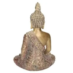 Boeddha beeld - goudkleurig - zittend - polystone - 20 cm