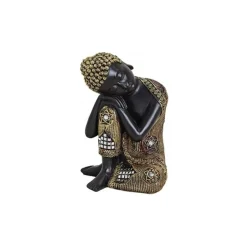 Boeddha beeld - zwart met goudkleurig - slapend - polystone - 17 cm