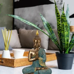 Boeddha beeld Shaman - binnen/buiten - goud/jade - 20 x 30 cm