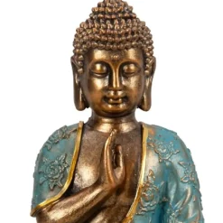Boeddha beeld Shaman - binnen/buiten - goud/jade - 14 x 23 cm