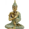 Boeddha beeldje - zittend - goud/groen - tuin en woondecoratie - 33 cm
