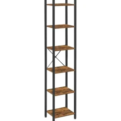 Boekenkast - Opbergrek Met 6 Planken - Open Planken - Vintage - Bruin/Zwart