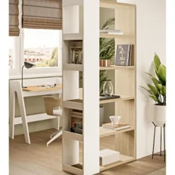 Boekenkast Ellana 7 open vakken-lichte eik/wit