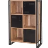Boekenkast Sapphire - 89x35x127cm - 3 deuren - zwart metaal/eikdecor