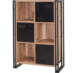 Boekenkast Sapphire - 89x35x127cm - 3 deuren - zwart metaal/eikdecor