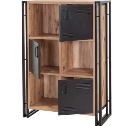 Boekenkast Sapphire - 89x35x127cm - 3 deuren - zwart metaal/eikdecor