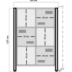 Boekenkast Sapphire - 89x35x127cm - 3 deuren - zwart metaal/eikdecor