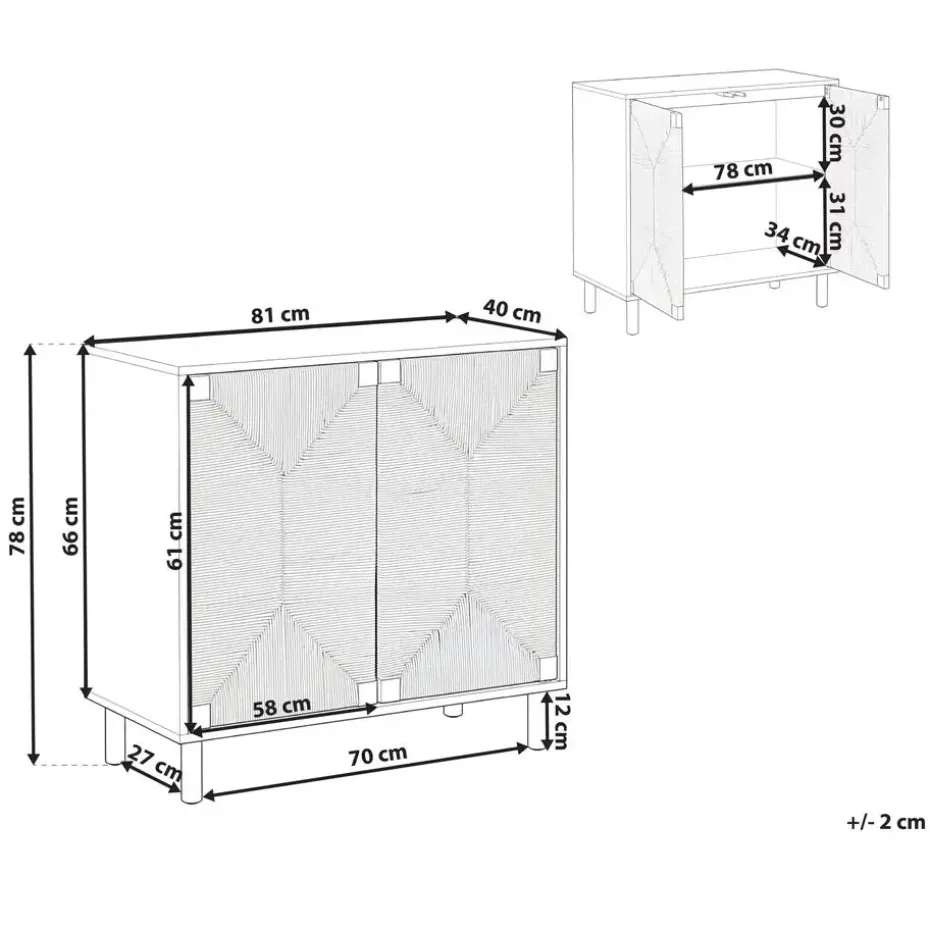 BONDI - Dressoir - Lichtbruin - 80 cm - Spaanplaat/Papiertouw