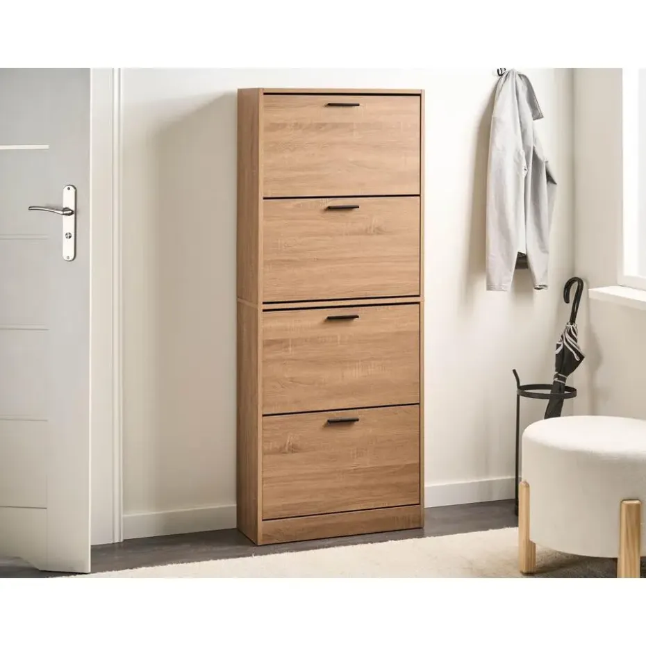 BOWRAL - Schoenenkast 4 vakken - Lichtbruin - Vezelplaat