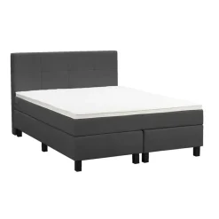 Boxspring Liv geblokt - antraciet - 140x200 cm - vierkante poot