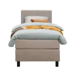 Boxspring Liv geblokt - beige - 90x200 cm - vierkante poot
