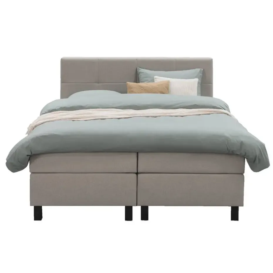 Boxspring Liv geblokt - beige - 180x200 cm - vierkante poot