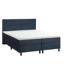 Boxspring Liv geblokt - blauw - 180x200 cm - ronde poot