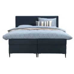 Boxspring Liv geblokt - blauw - 160x200 cm - slanke poot