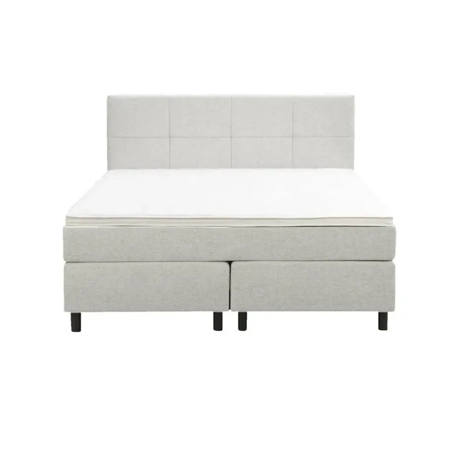 Boxspring Liv geblokt - ecru - 140x200 cm - ronde poot