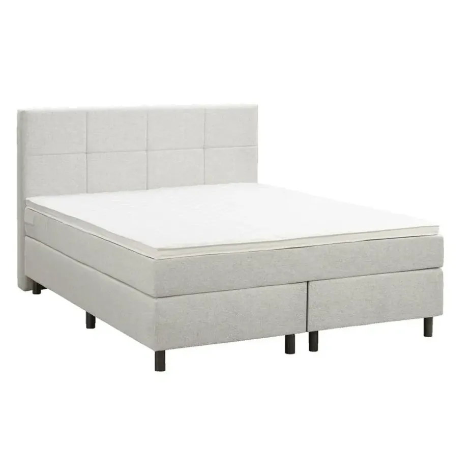 Boxspring Liv geblokt - ecru - 140x200 cm - ronde poot