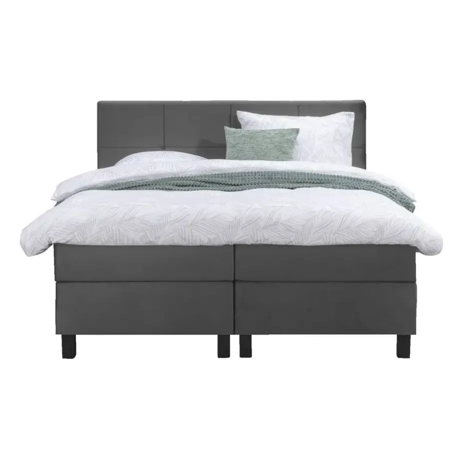 Boxspring Liv geblokt - grijs - 180x200 cm - vierkante poot