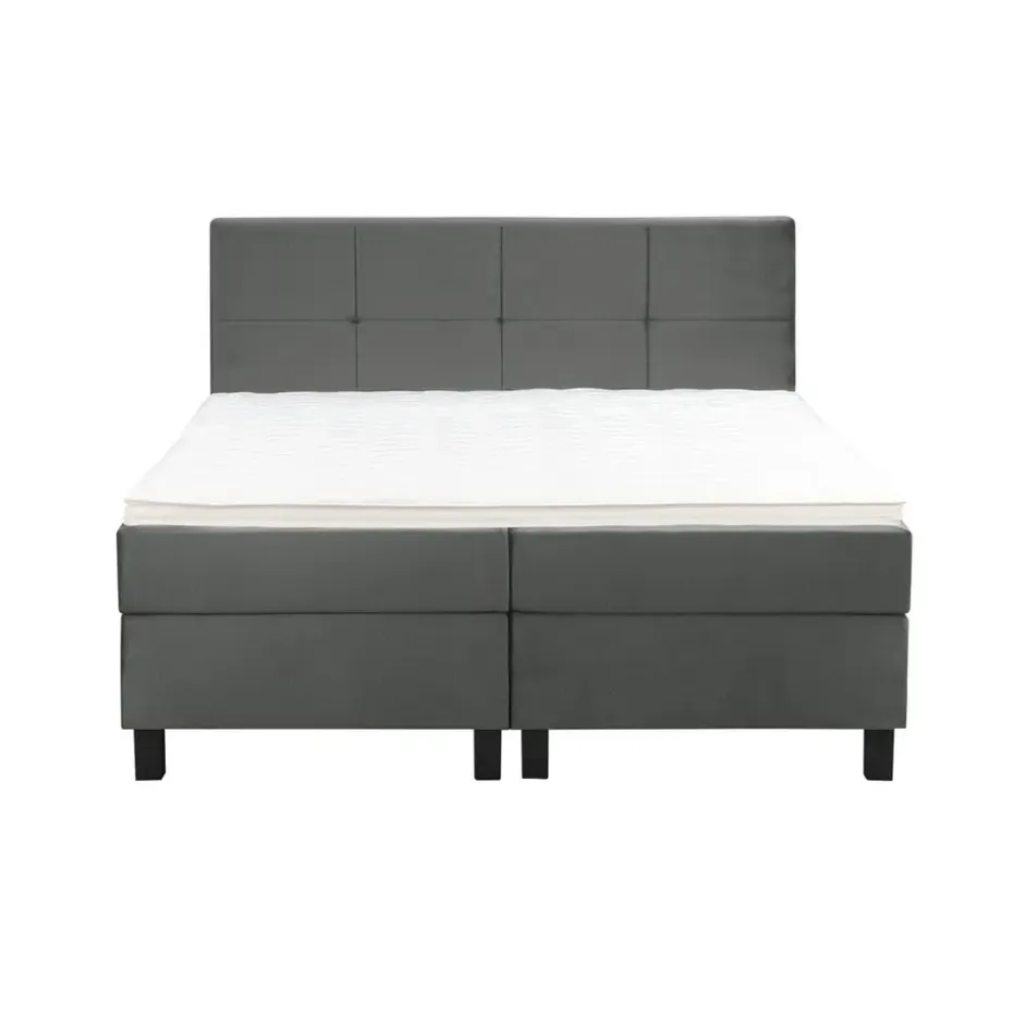 Boxspring Liv geblokt - grijs - 180x200 cm - vierkante poot