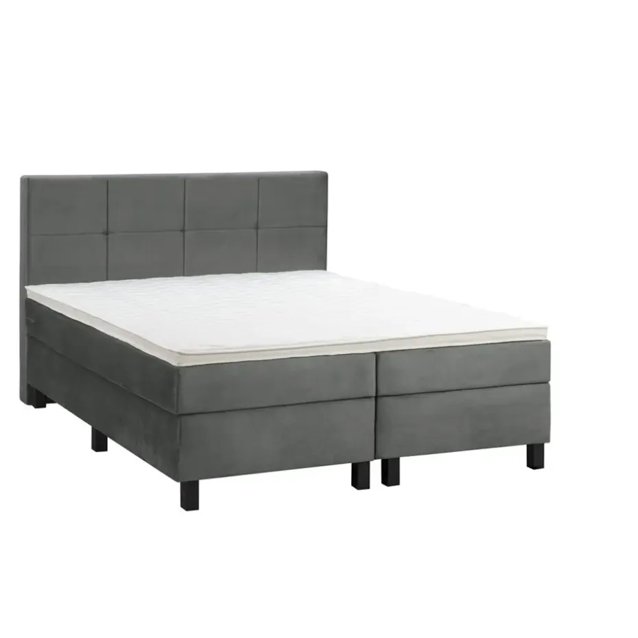 Boxspring Liv geblokt - grijs - 180x200 cm - vierkante poot