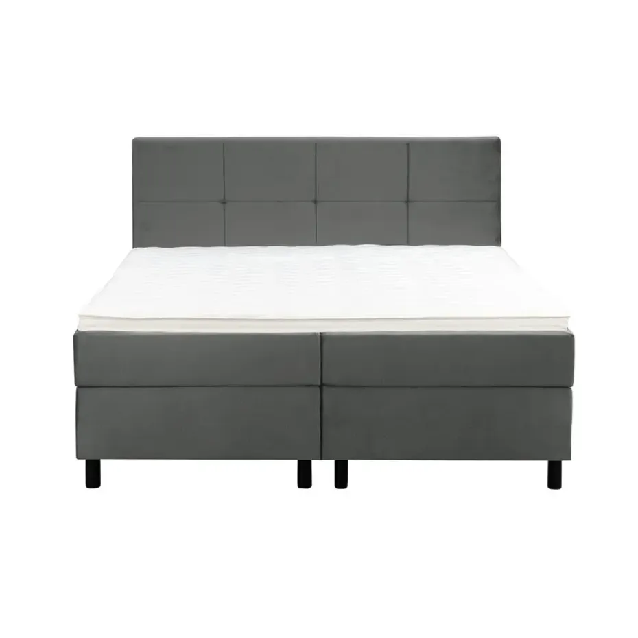 Boxspring Liv geblokt - grijs - 160x200 cm - ronde poot