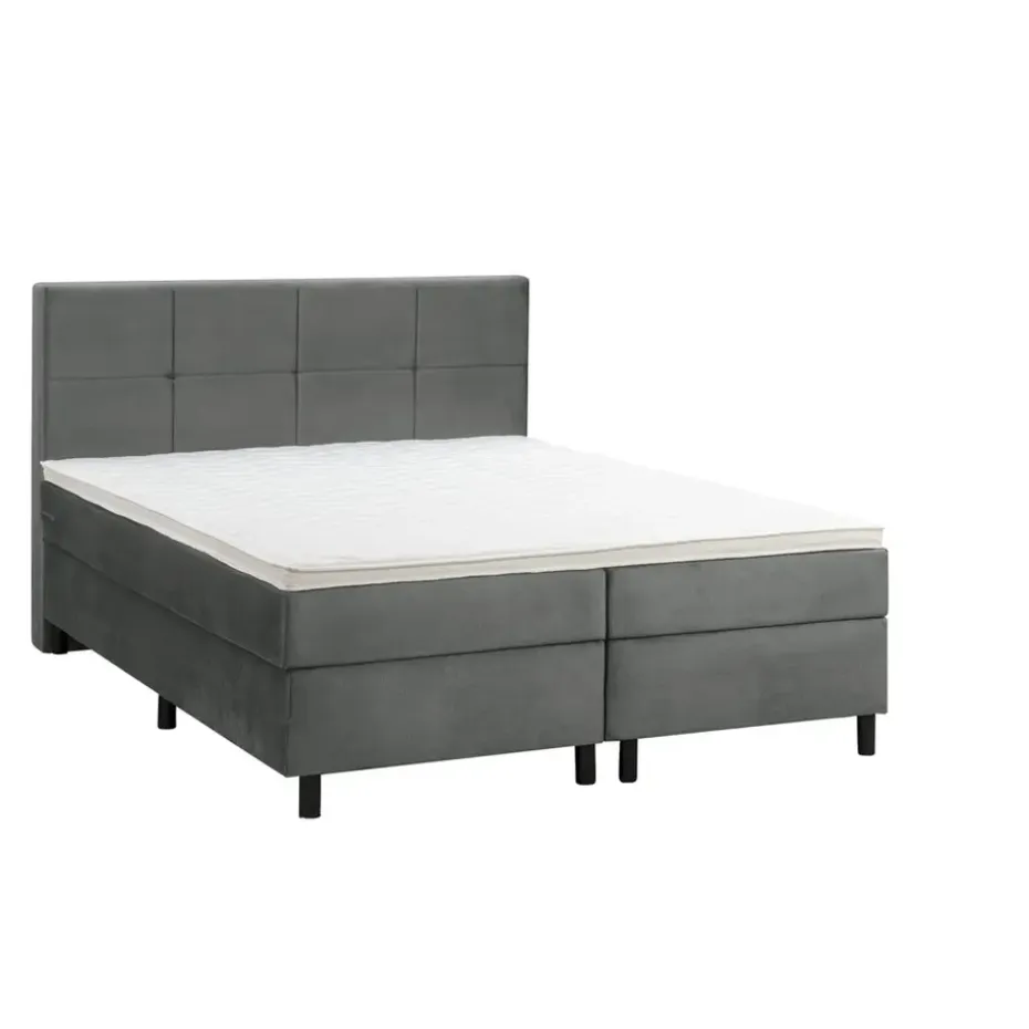 Boxspring Liv geblokt - grijs - 160x200 cm - ronde poot