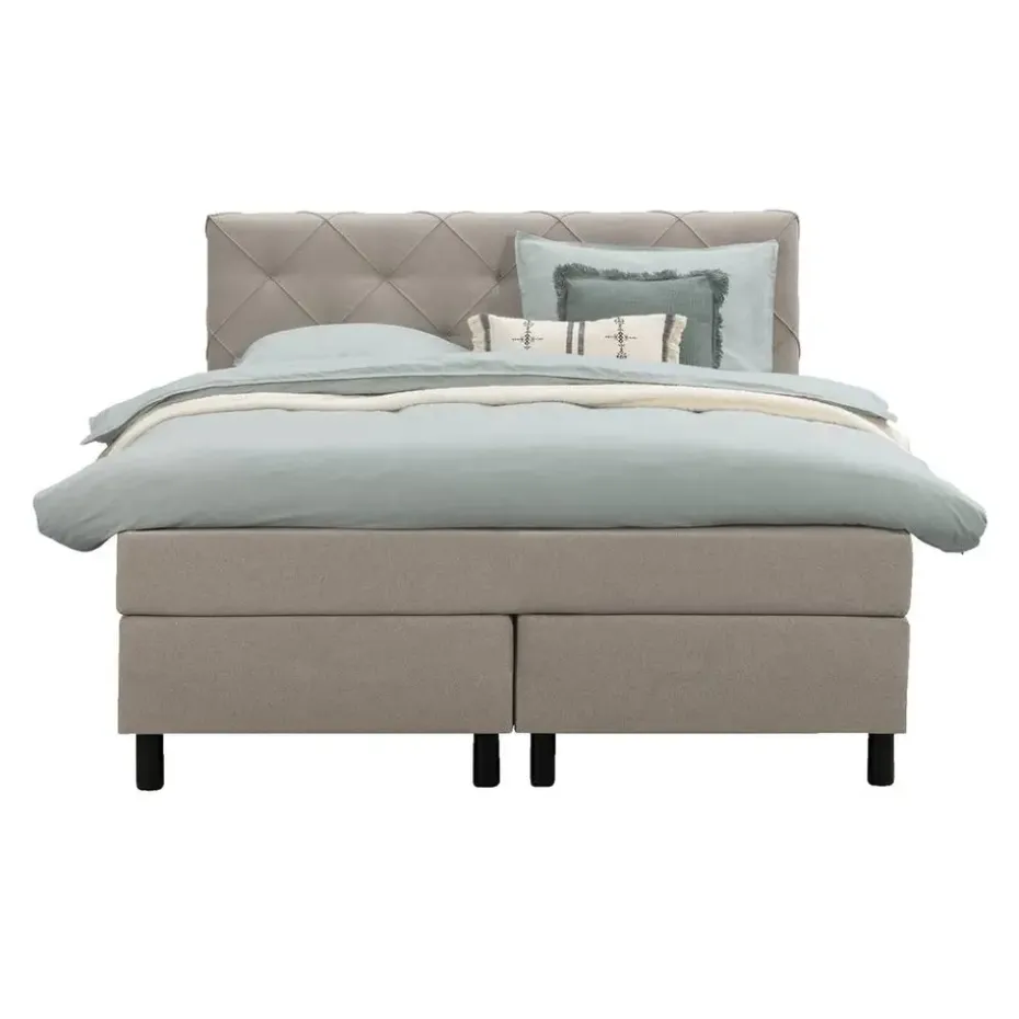 Boxspring Liv geruit - beige - 140x200 cm - ronde poot