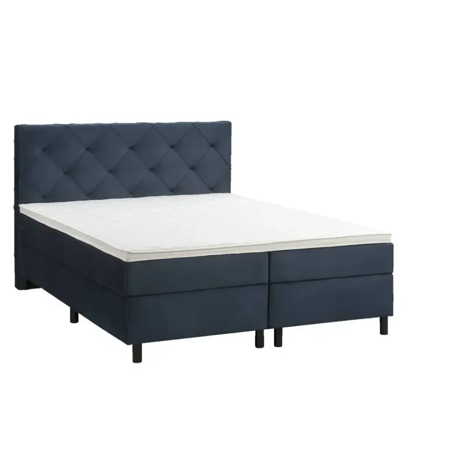 Boxspring Liv geruit - blauw - 160x200 cm - ronde poot
